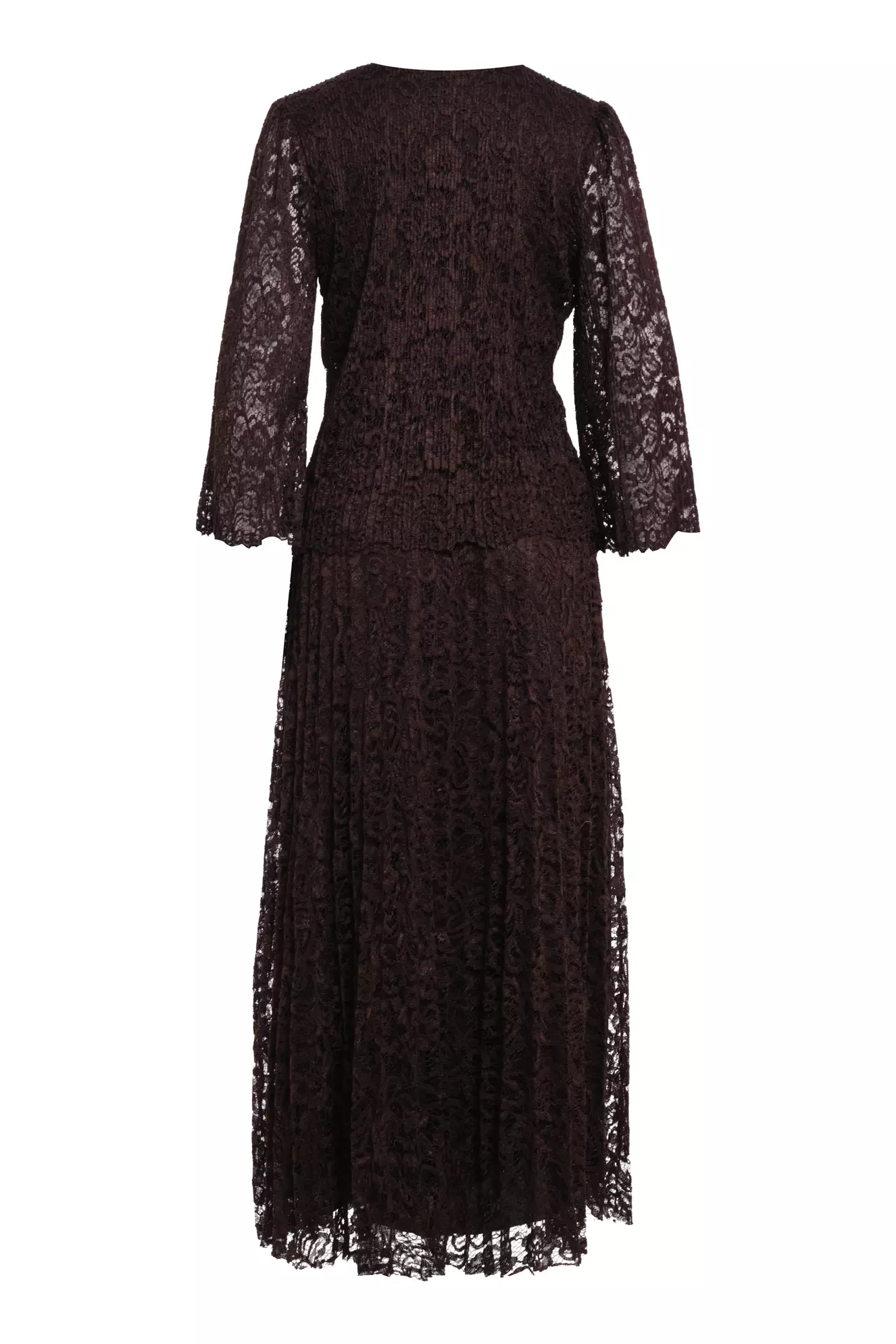 Brown lace 3/4 sleeve midi dress