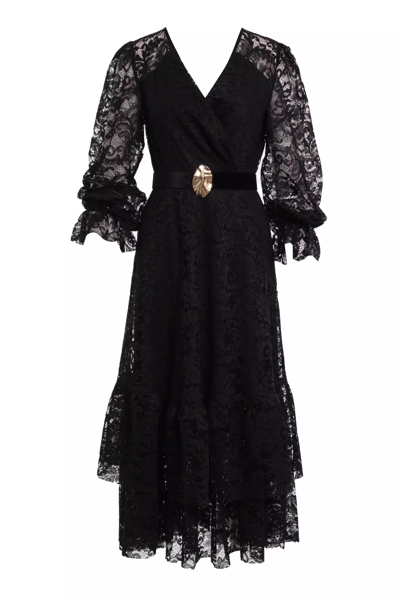 Black lace long sleeve midi dress