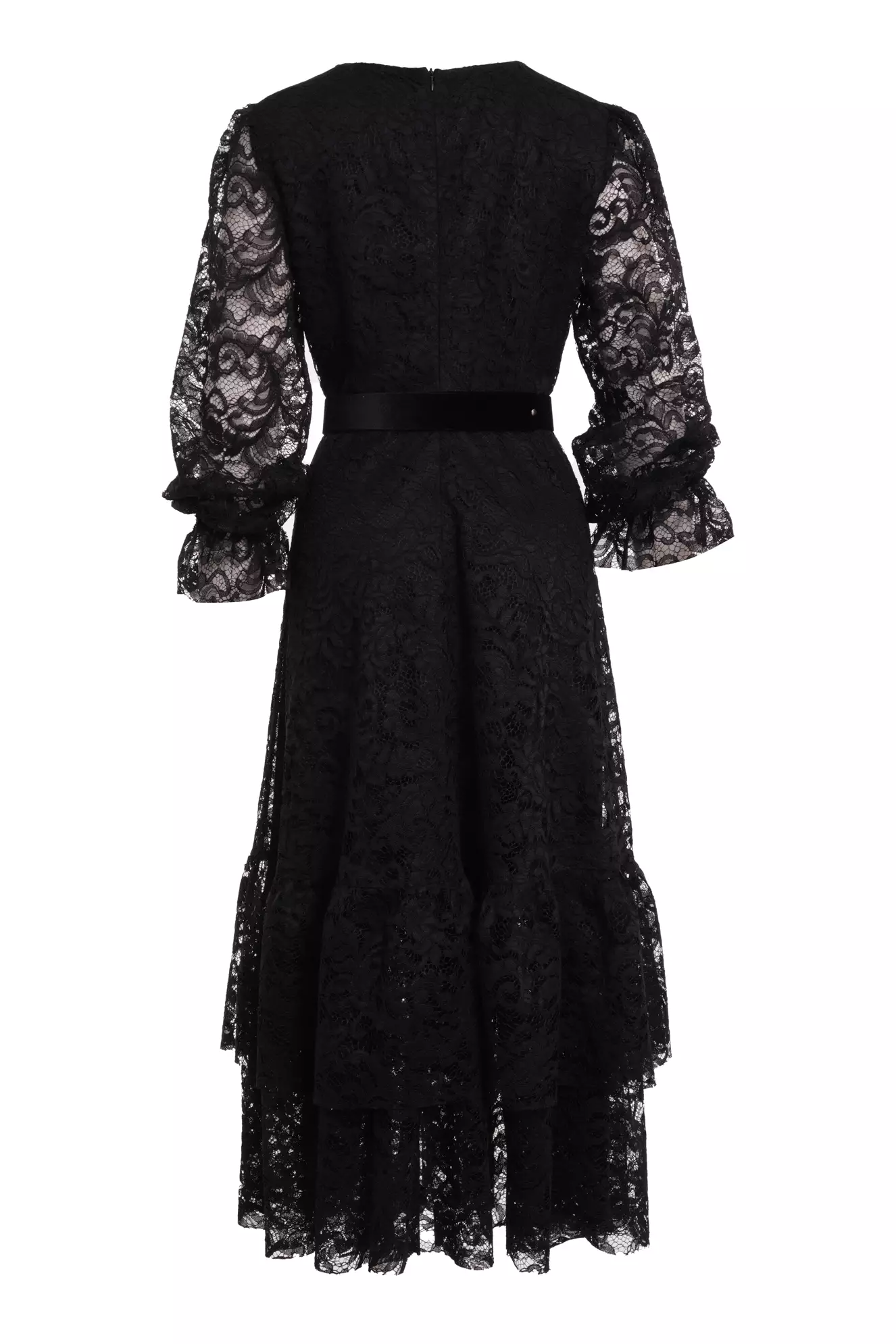 Black lace long sleeve midi dress