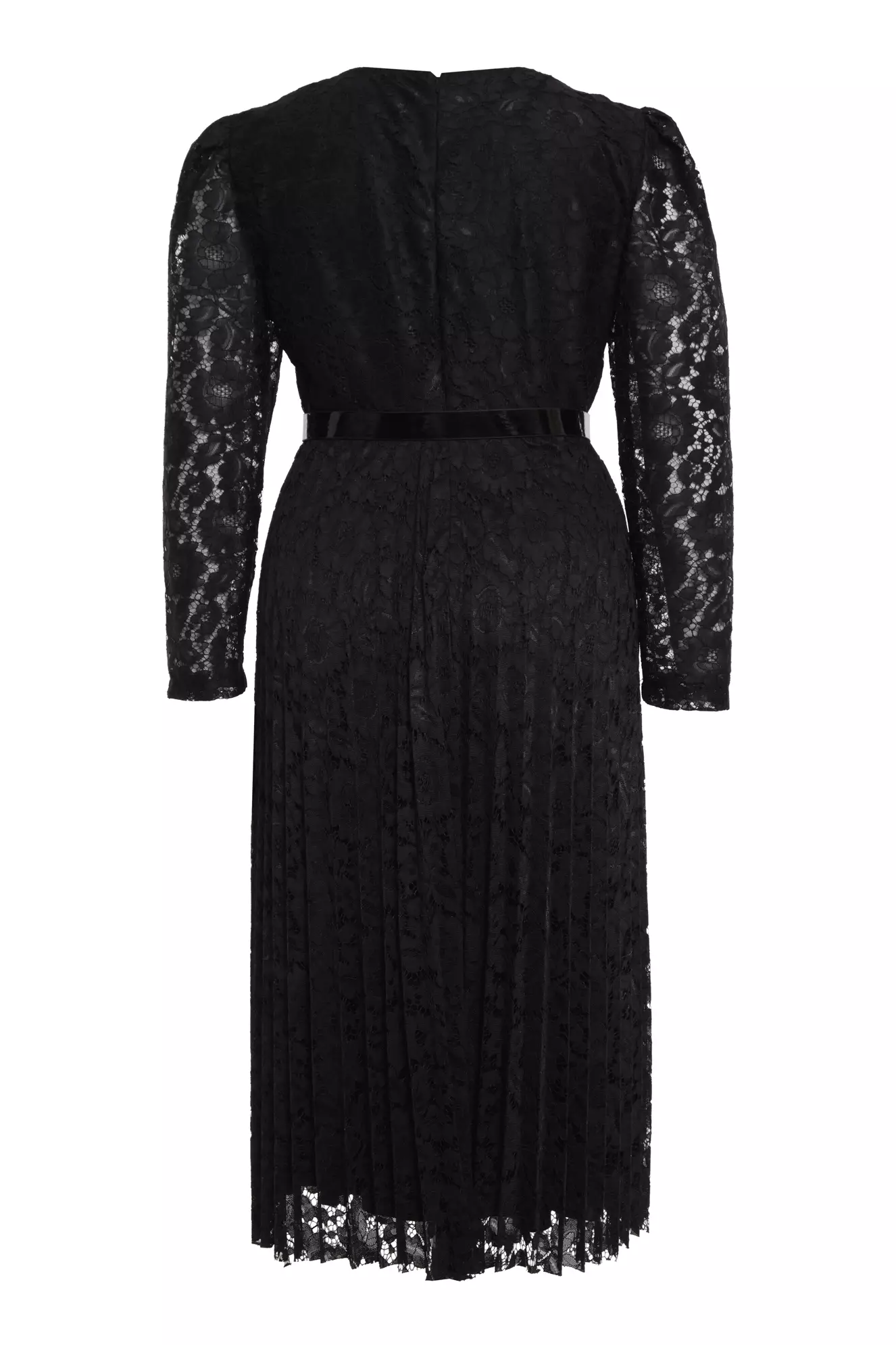 Black plus size lace long sleeve midi dress