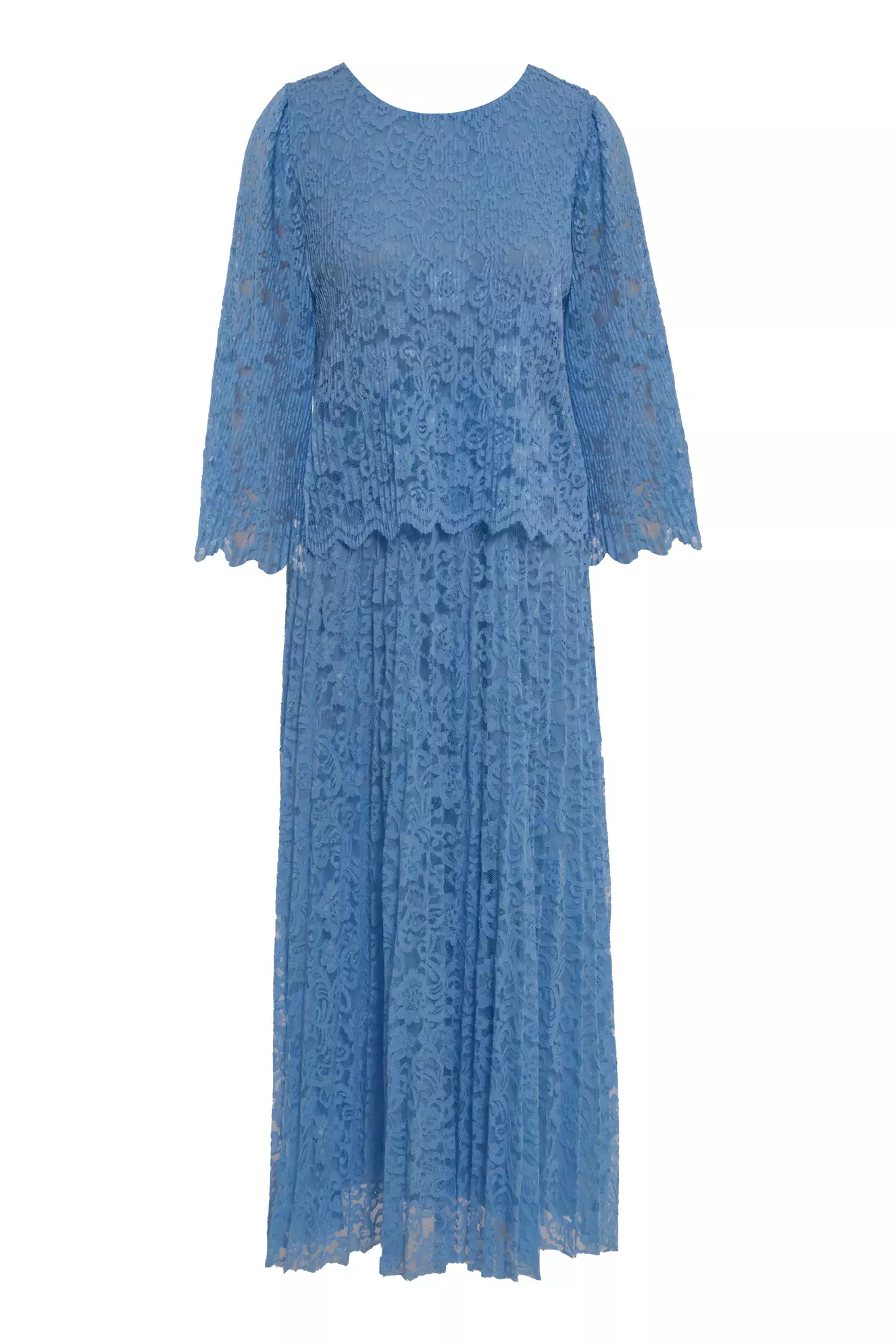 Blue lace 3/4 sleeve midi dress