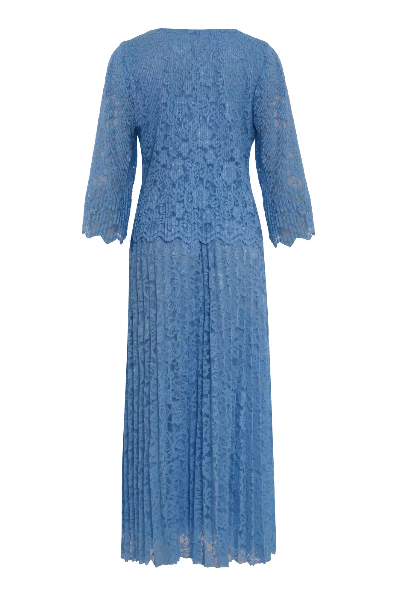 Blue lace 3/4 sleeve midi dress
