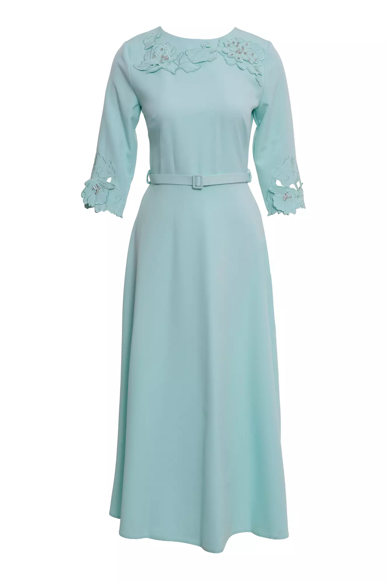 Mint green crepe 3/4 sleeve midi dress