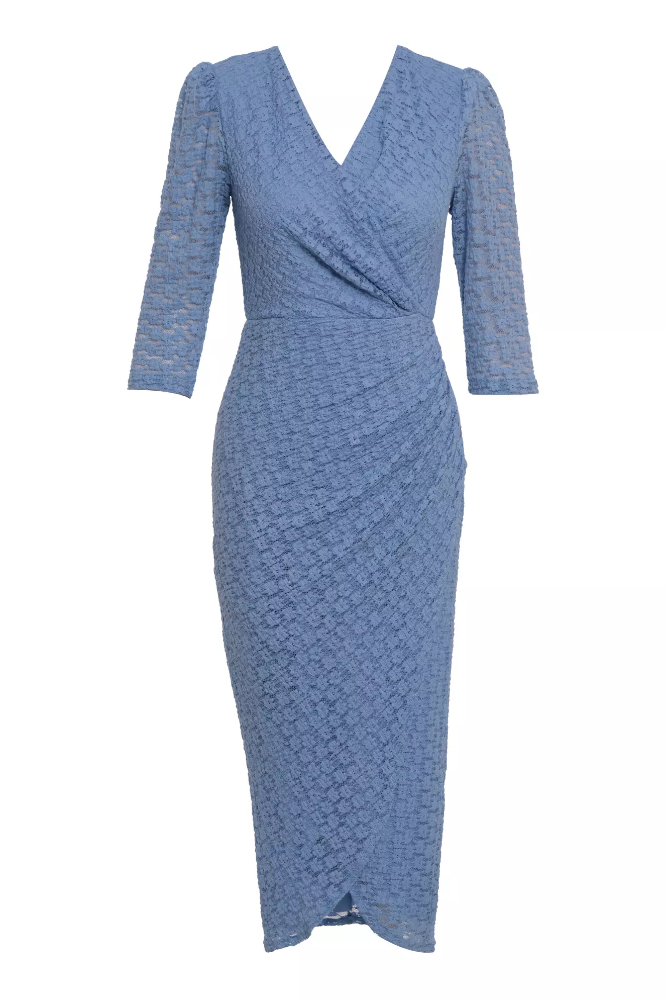 Blue lace 3/4 sleeve midi dress