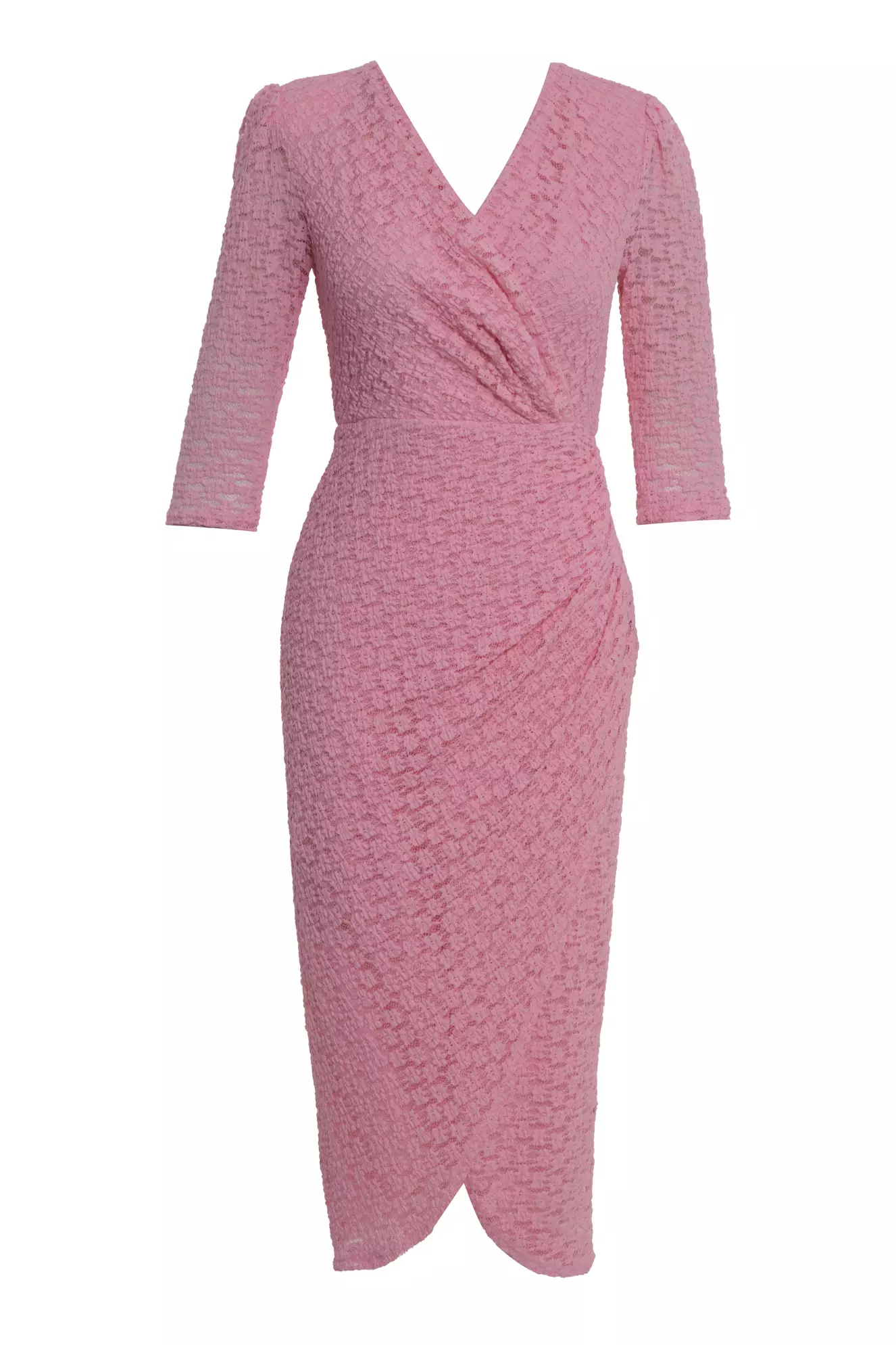 Pink lace 3/4 sleeve midi dress