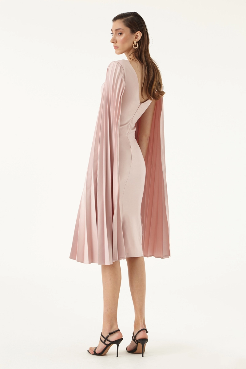 Blush Crepe Long Sleeve Midi Dress | All | Fervente