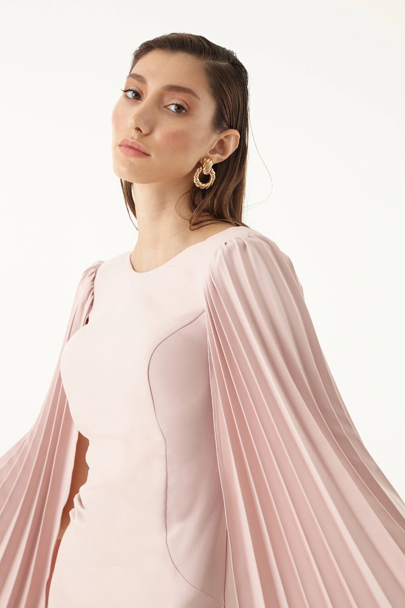 Blush Crepe Long Sleeve Midi Dress | All | Fervente