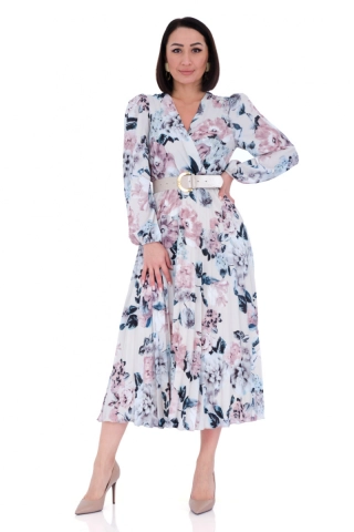 chinese dress ladies Crepe Long-Sleeve Fuchsia Midi Dress — Made in Spain main image 1