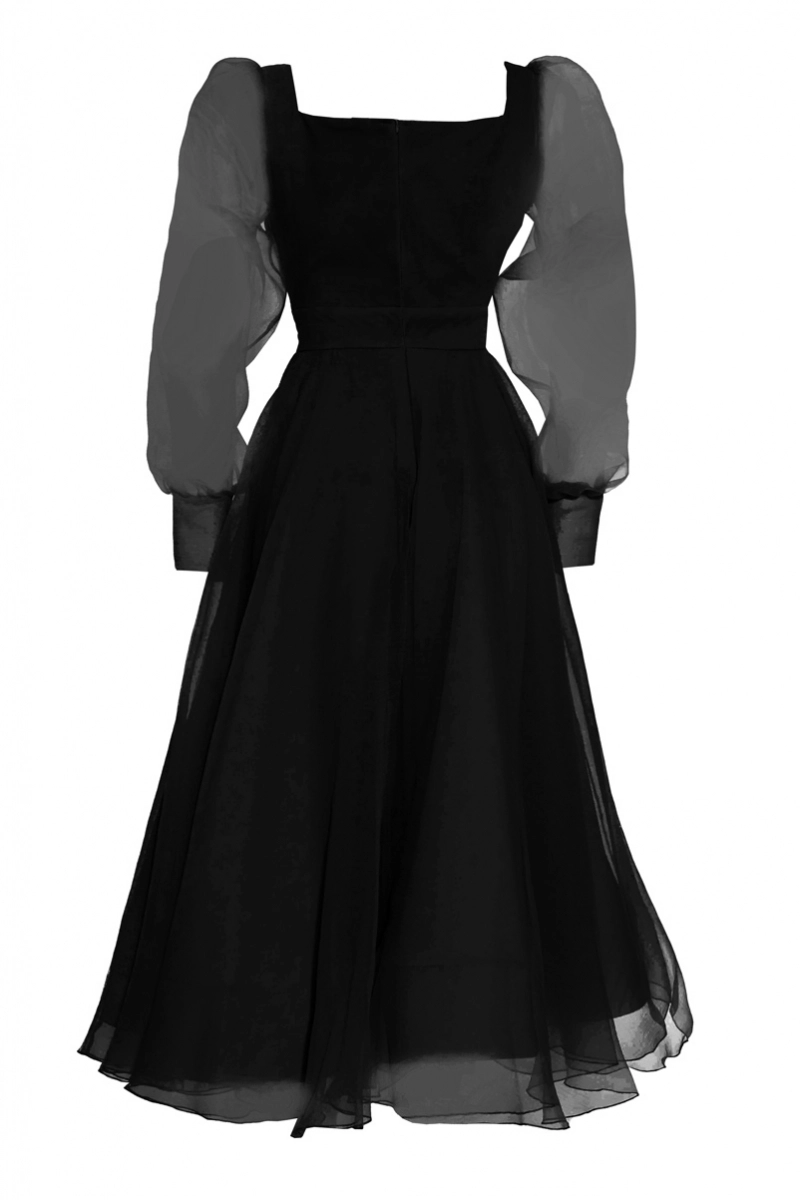 Black Tulle Long Sleeve Maxi Dress | All Standard Size Products | Fervente