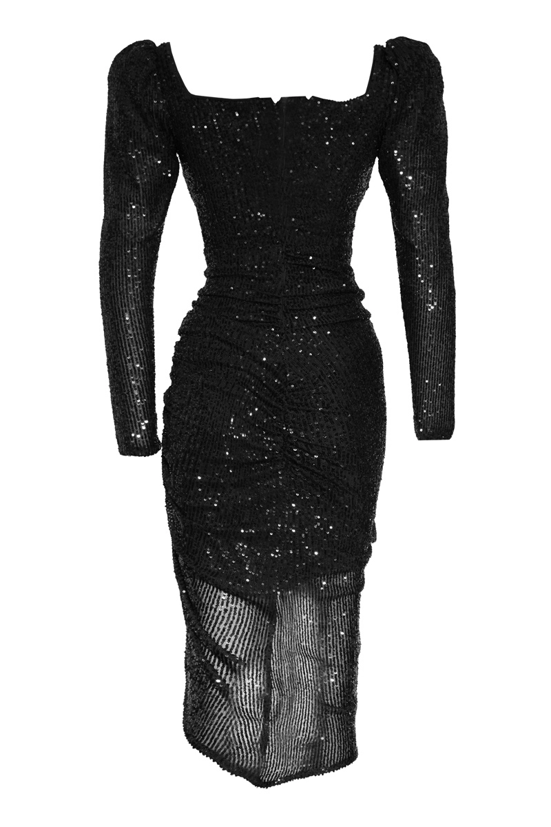 Black stamp sequins long sleeve maxi dress