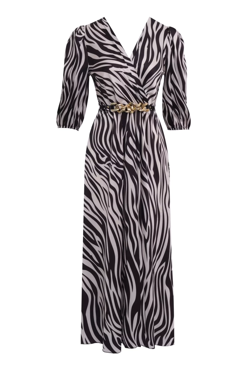 Printed Satin Short Sleeve Midi Dress All Standard Size Products