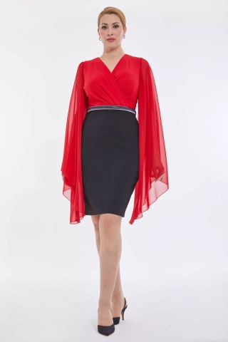 Red Crepe Mini Dress with Long Sleeves main image 0