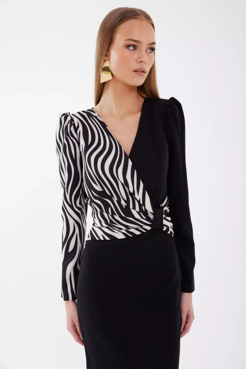 Printed Crepe Long Sleeve Midi Dress | All | Fervente