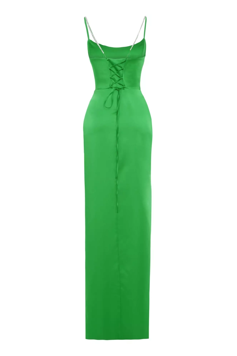 green emerald velvet dress Stunning Dark Green Long Satin Spaghetti-Straps Prom Dress With Slit