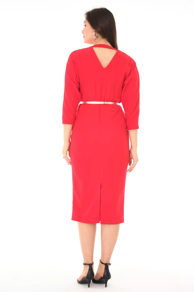 Red Crepe Long Sleeve Midi Dress | All | Fervente