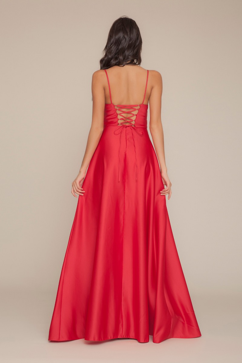 Red Satin Maxi Sleeveless Dress