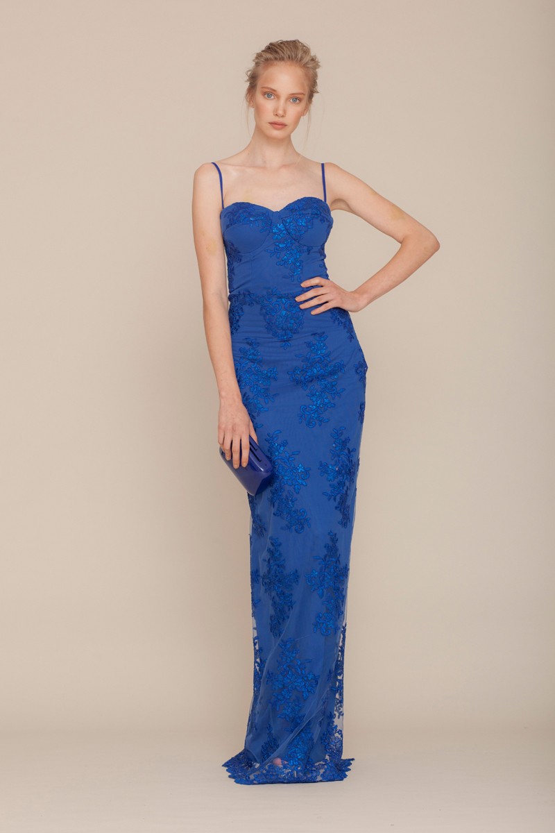 Blue lace sleeveless maxi dress