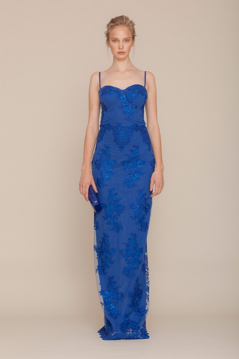 Blue lace sleeveless maxi dress