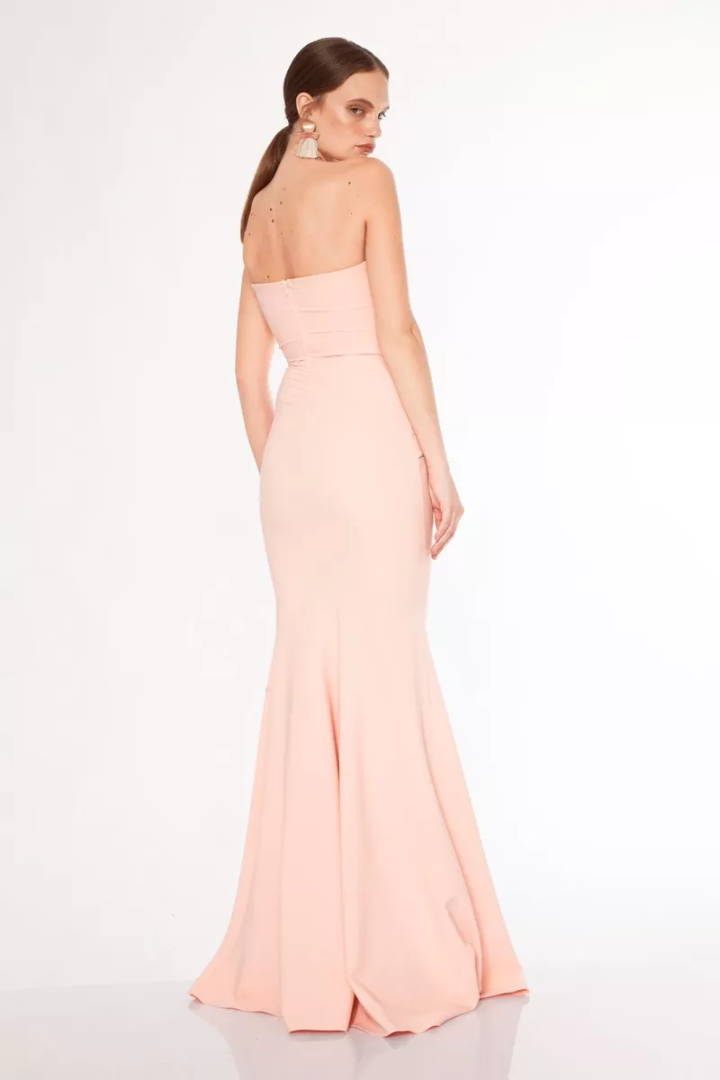 Blush Crepe Strapless Maxi Dress