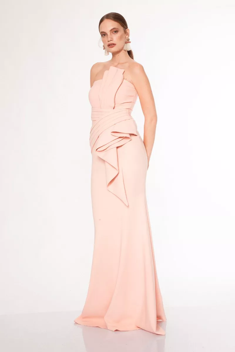 Blush Crepe Strapless Maxi Dress