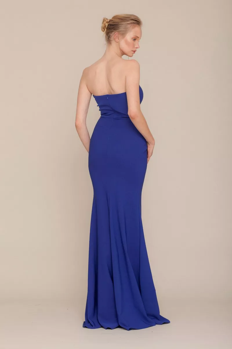 Blue Crepe Strapless Maxi Dress