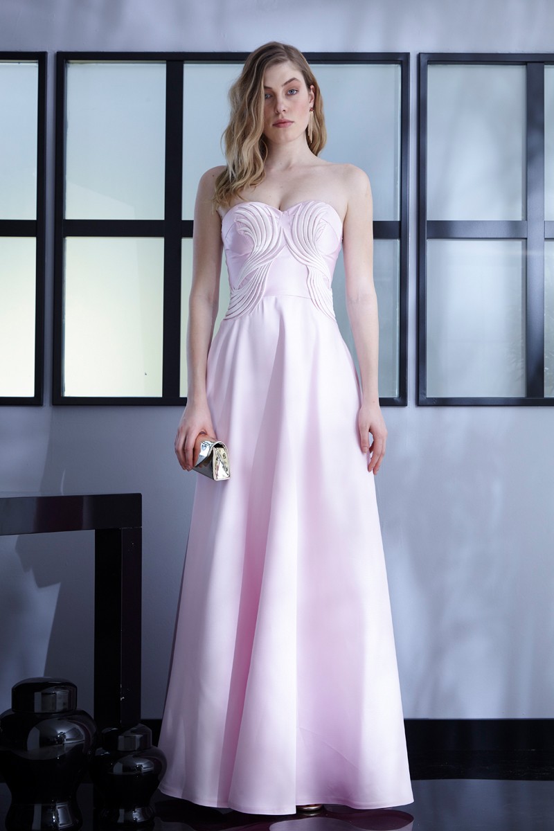 Pink Satin Maxi Strapless Dress