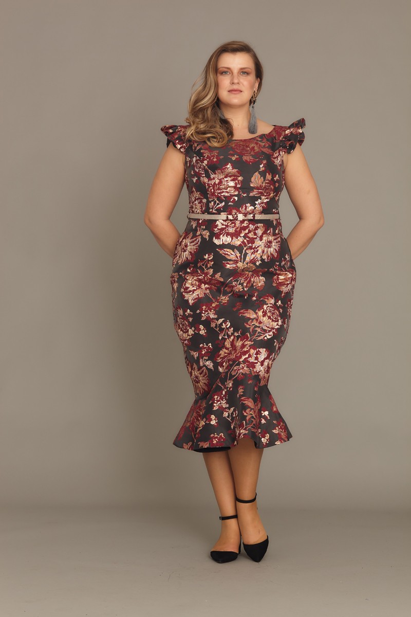 Bordo Plus Size Jacquard Midi Sleeveless Dress