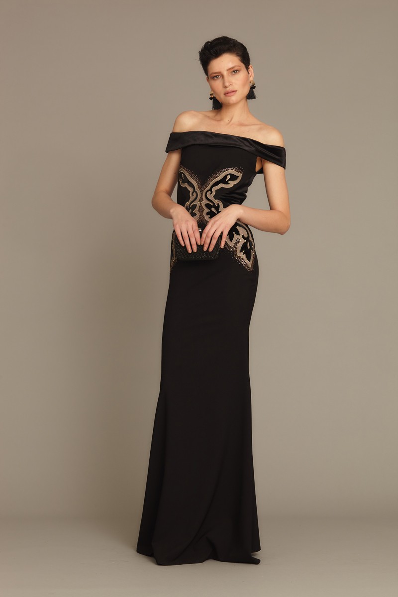 Black Crepe Maxi Short Sleeve Dress
