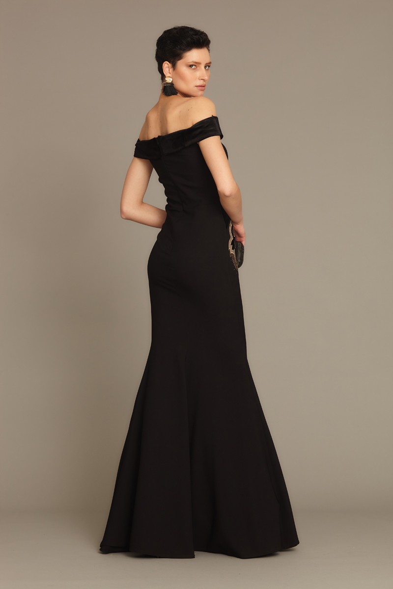 Black Crepe Maxi Short Sleeve Dress