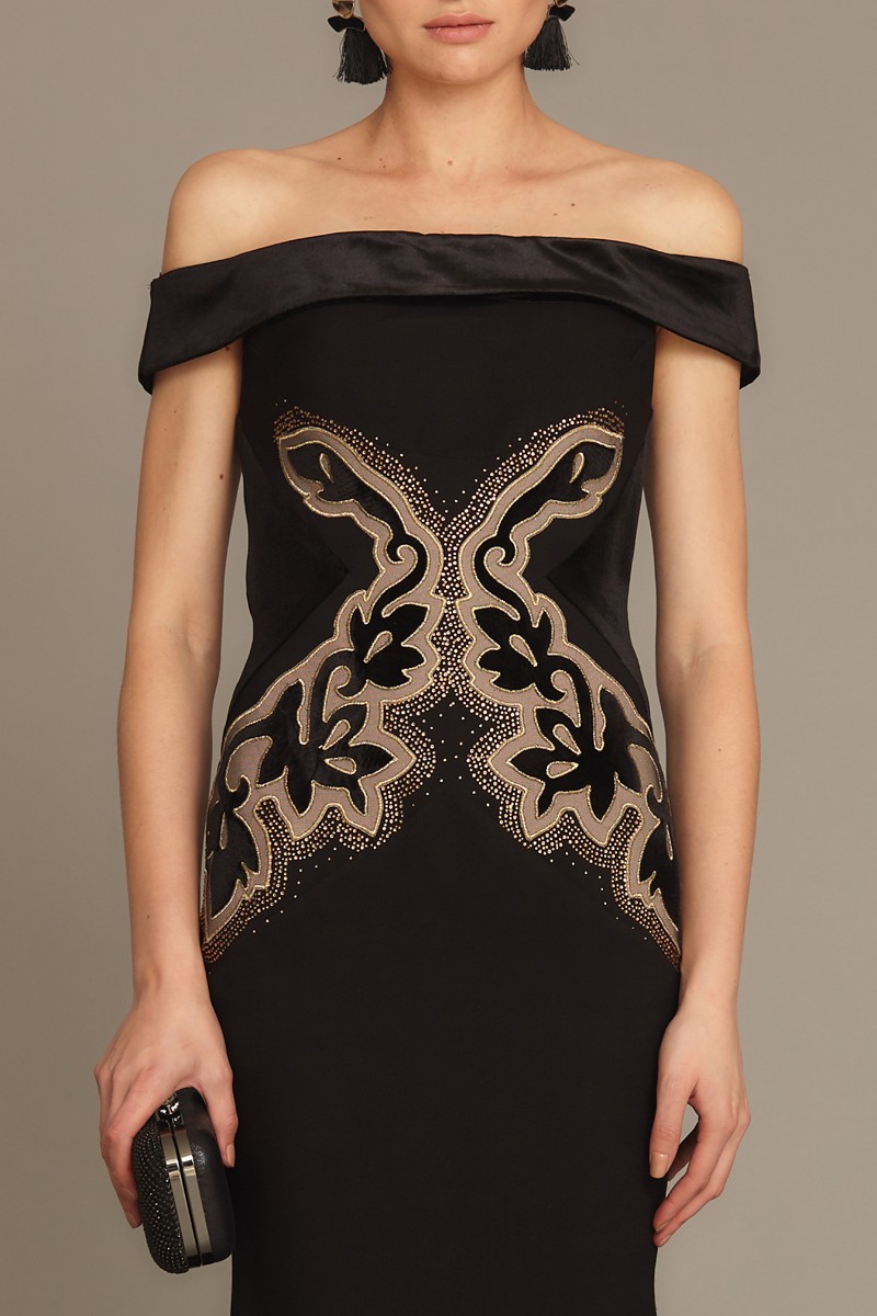 Black Crepe Maxi Short Sleeve Dress