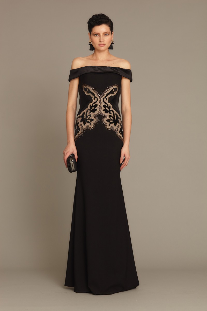 Black Crepe Maxi Short Sleeve Dress