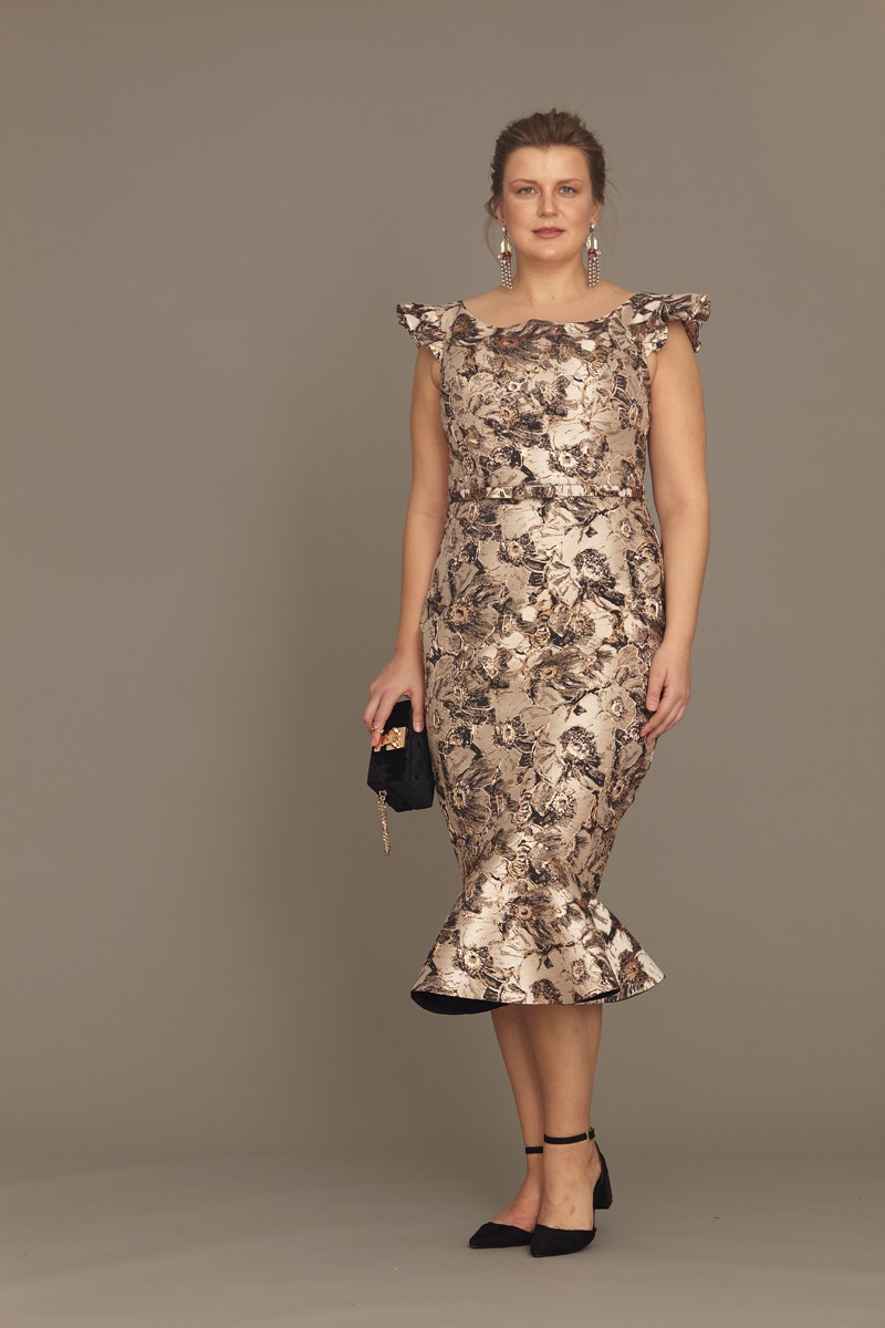 Black Plus Size Jacquard Midi Sleeveless Dress