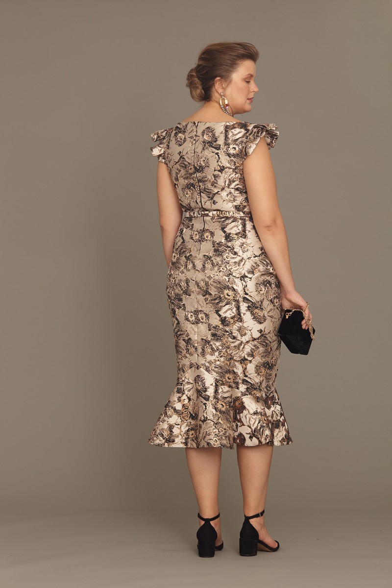 Black Plus Size Jacquard Midi Sleeveless Dress