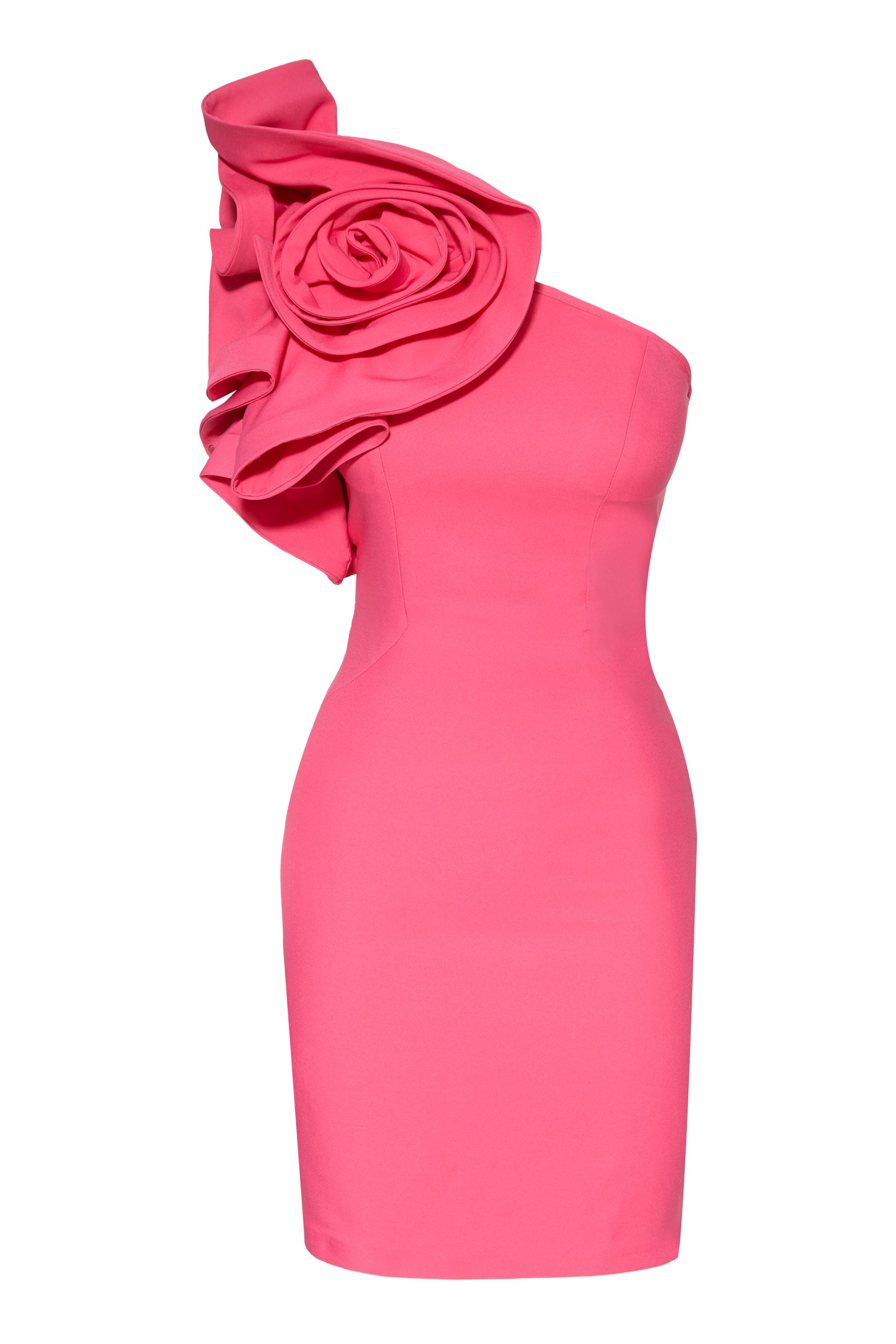 Pink Crepe One Arm Mini Dress
