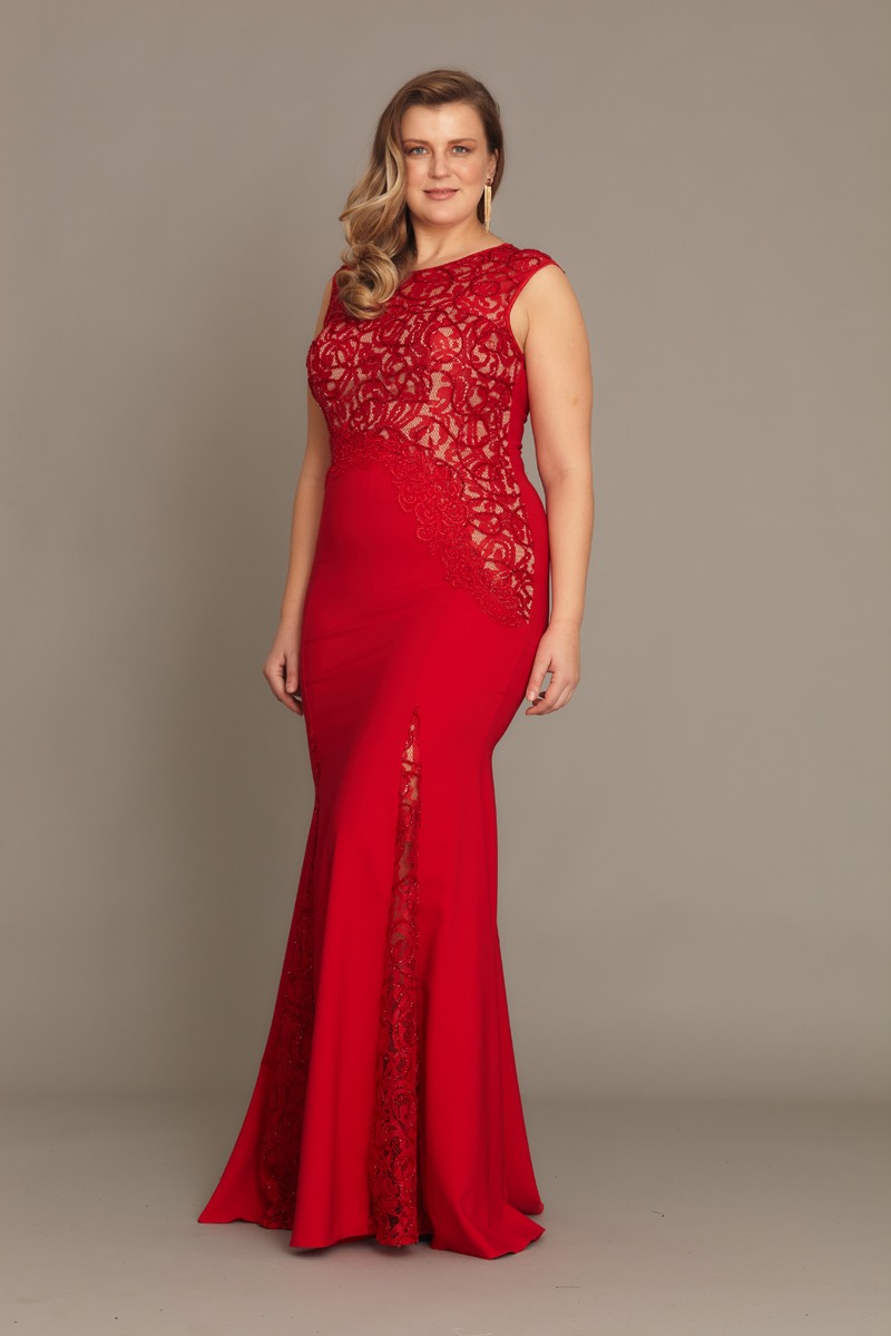 Red Plus Size Crepe Sleeveless Maxi Dress