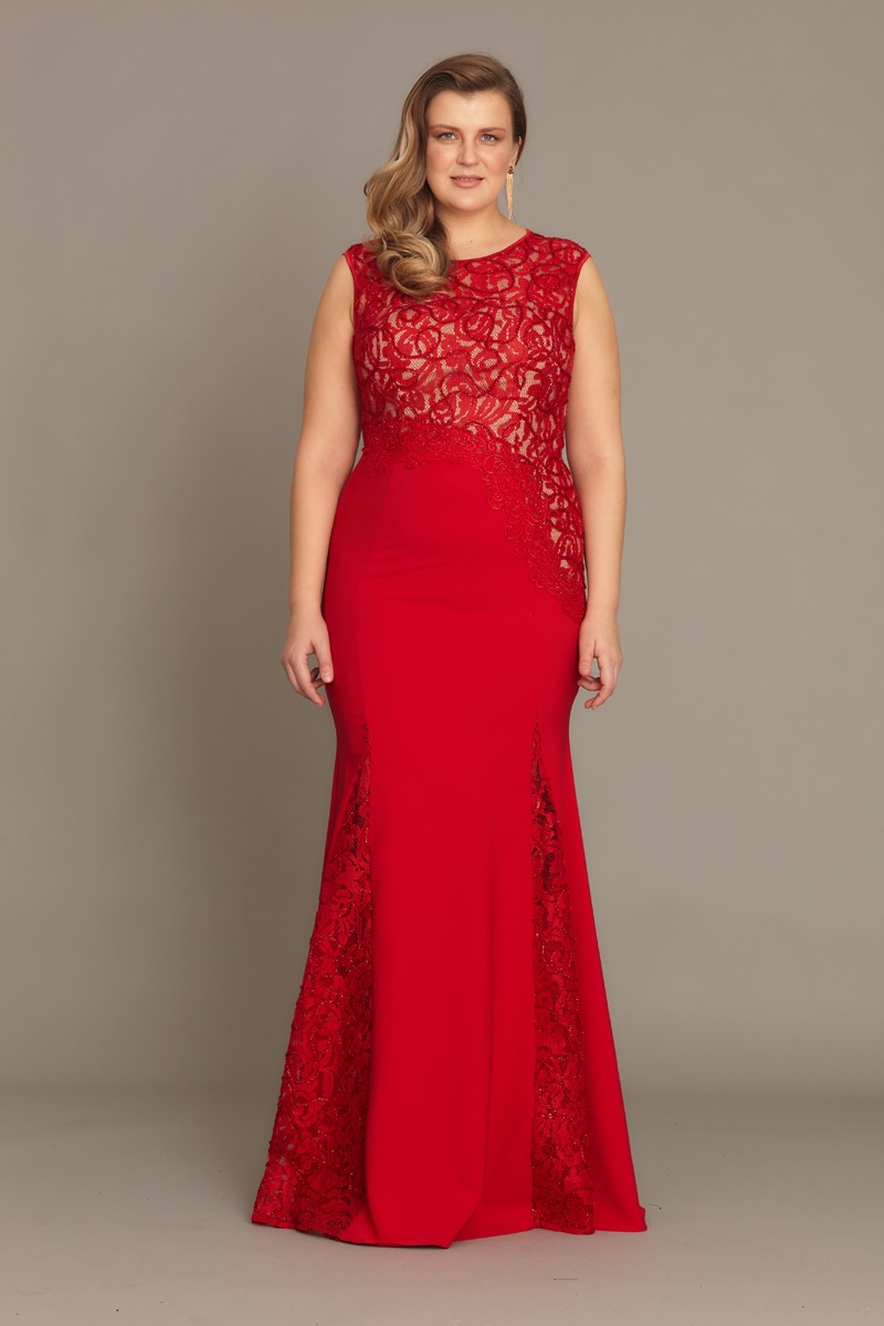 Red Plus Size Crepe Sleeveless Maxi Dress