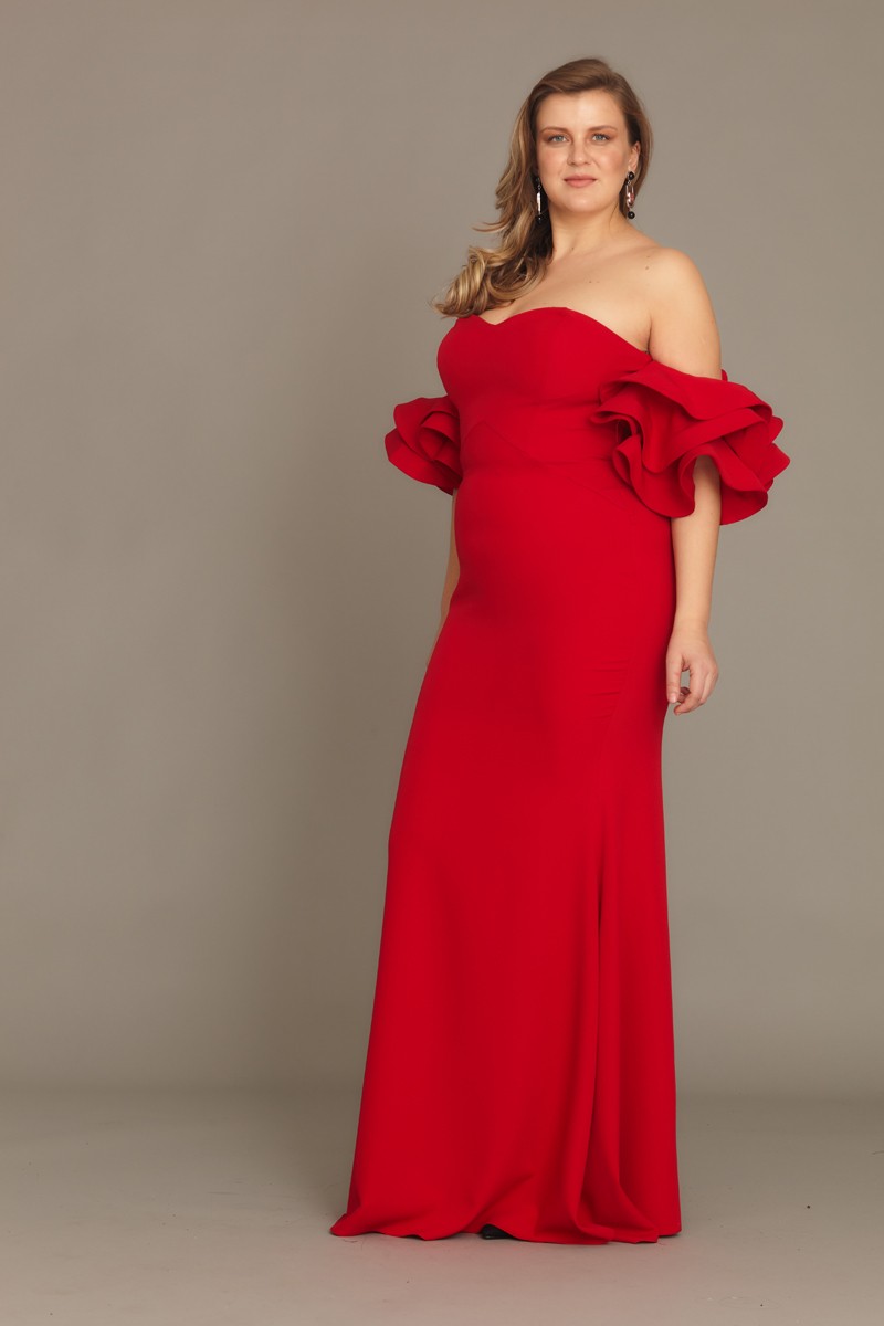 Red Plus Size Crepe Strapless Maxi Dress