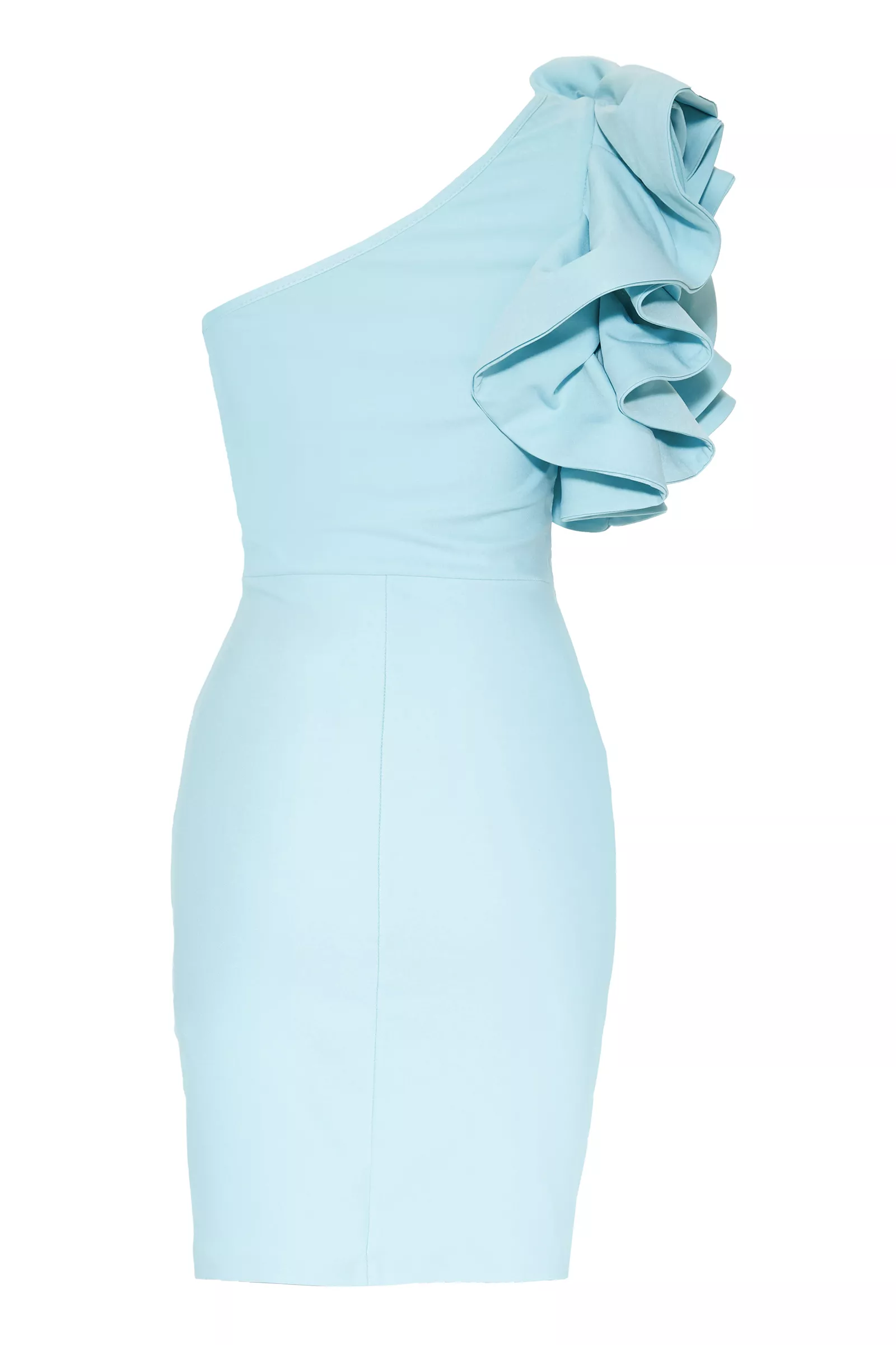 Blue Crepe One Arm Mini Dress