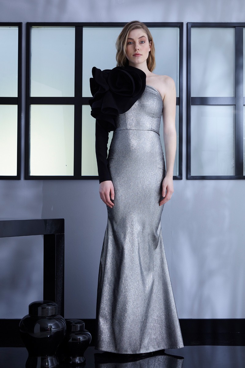Silver Crepe Sleeveless Maxi Dress