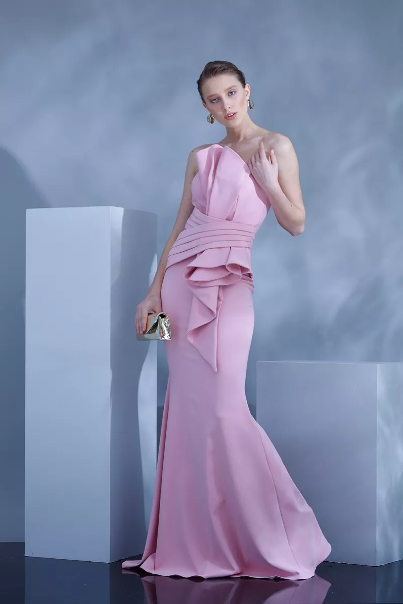 Pink Crepe Strapless Maxi Dress