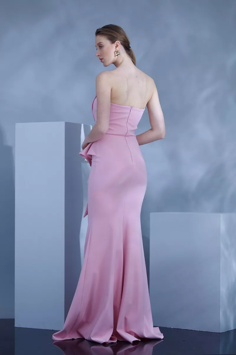 Pink Crepe Strapless Maxi Dress