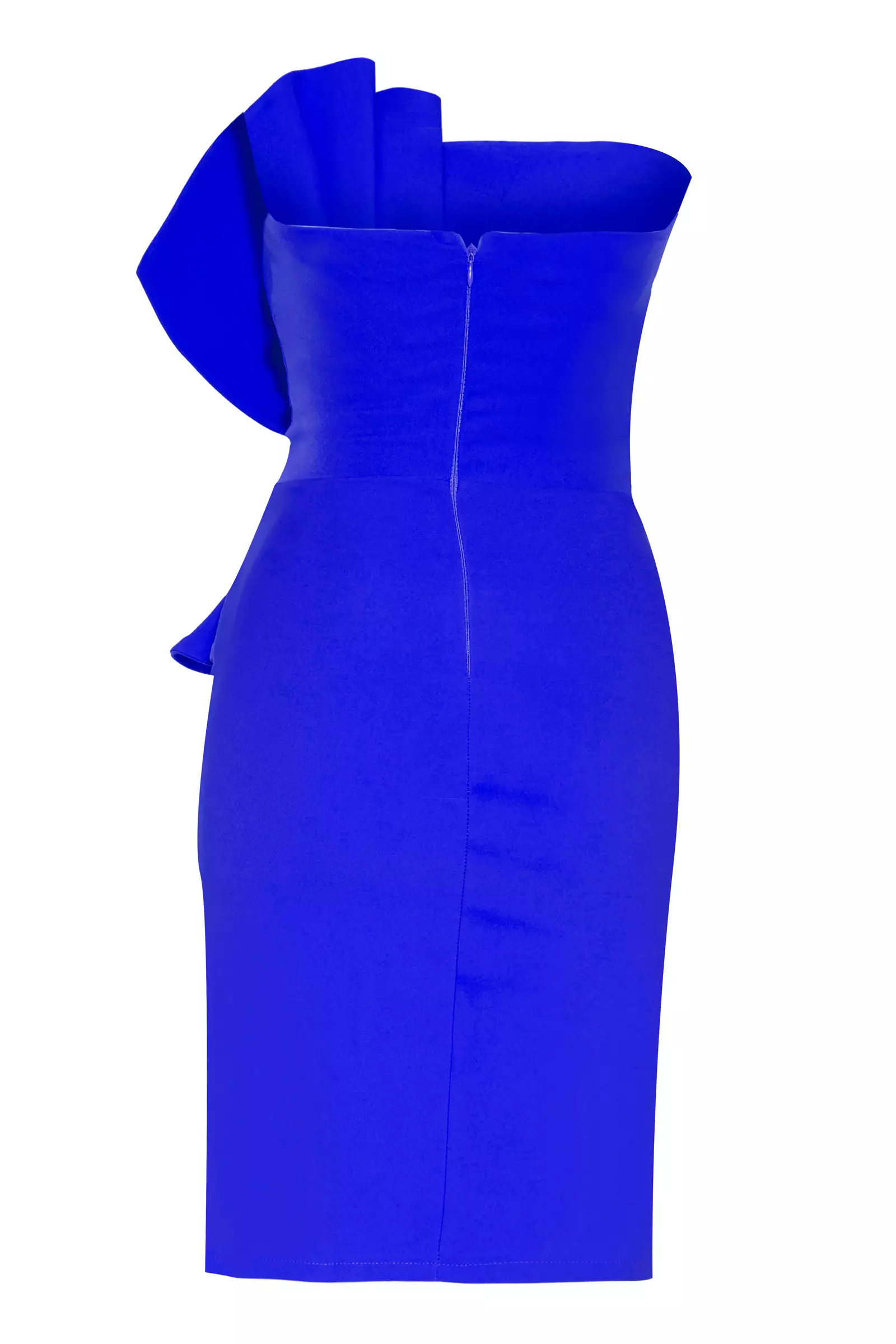 Blue plus size crepe strapless mini dress
