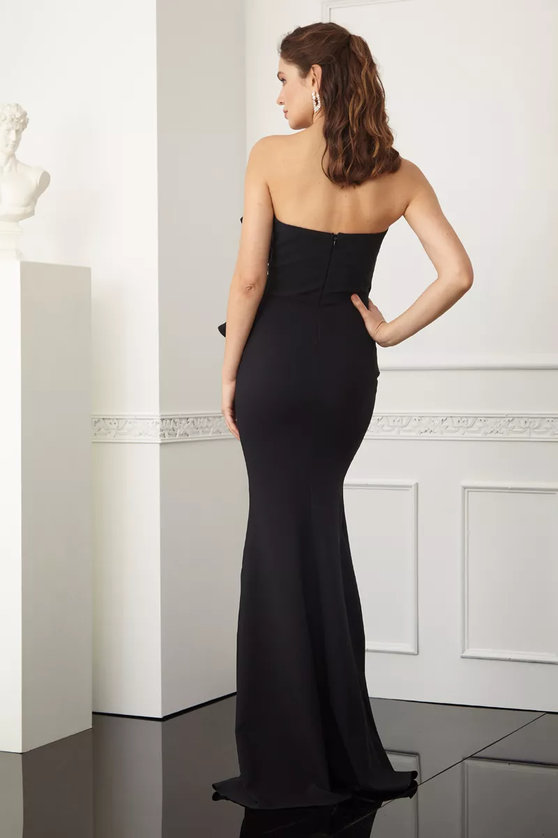Black Crepe Strapless Maxi Dress