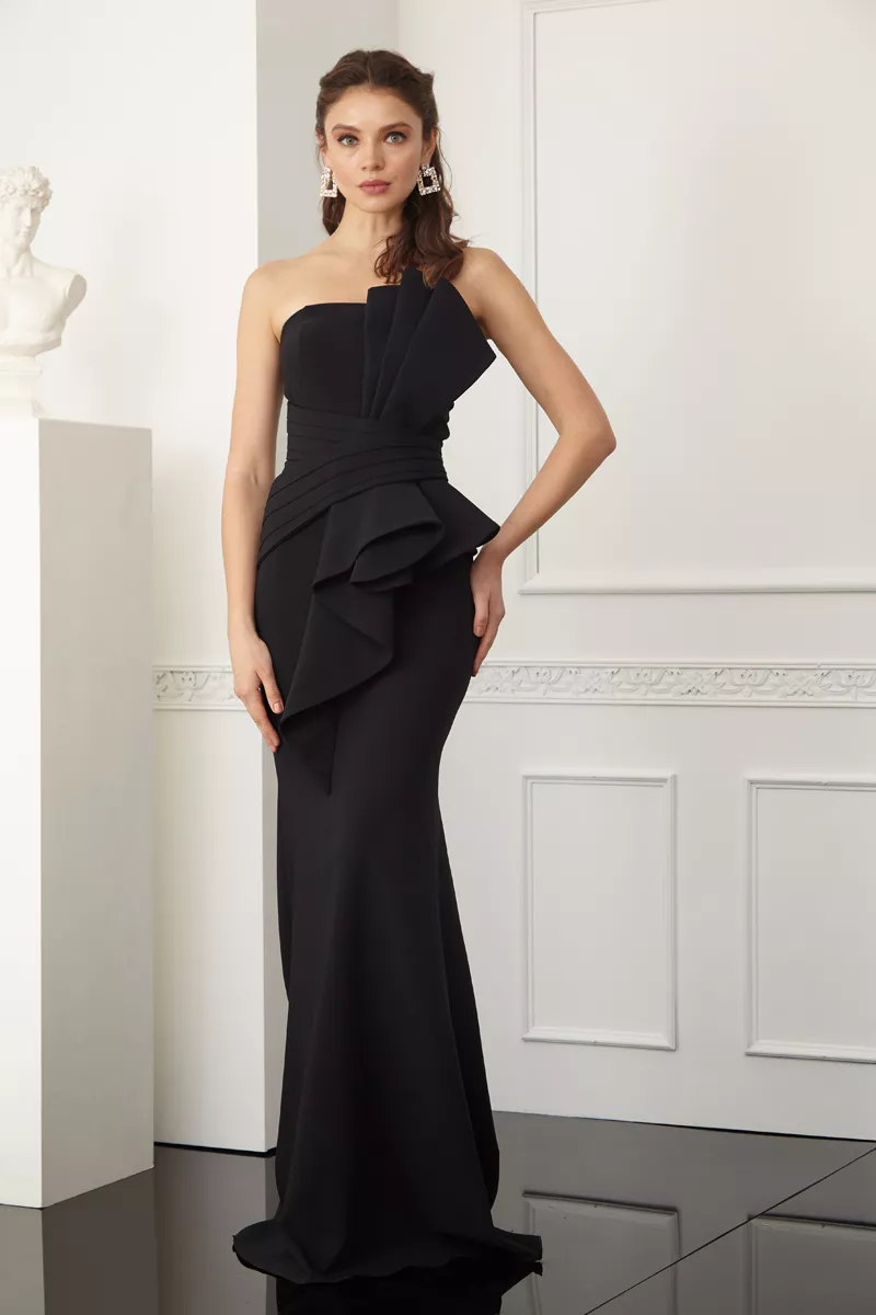Black Crepe Strapless Maxi Dress