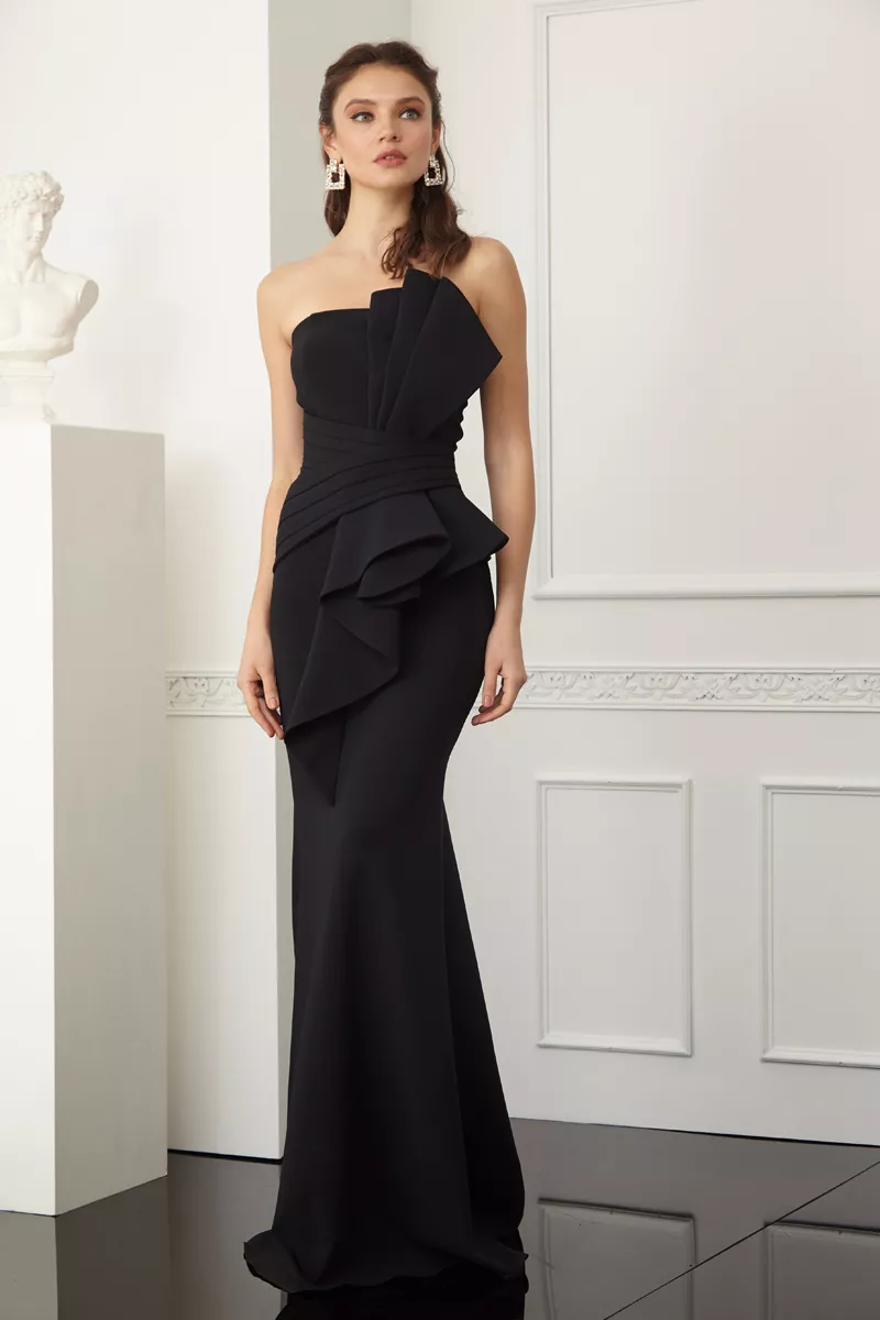 Black Crepe Strapless Maxi Dress