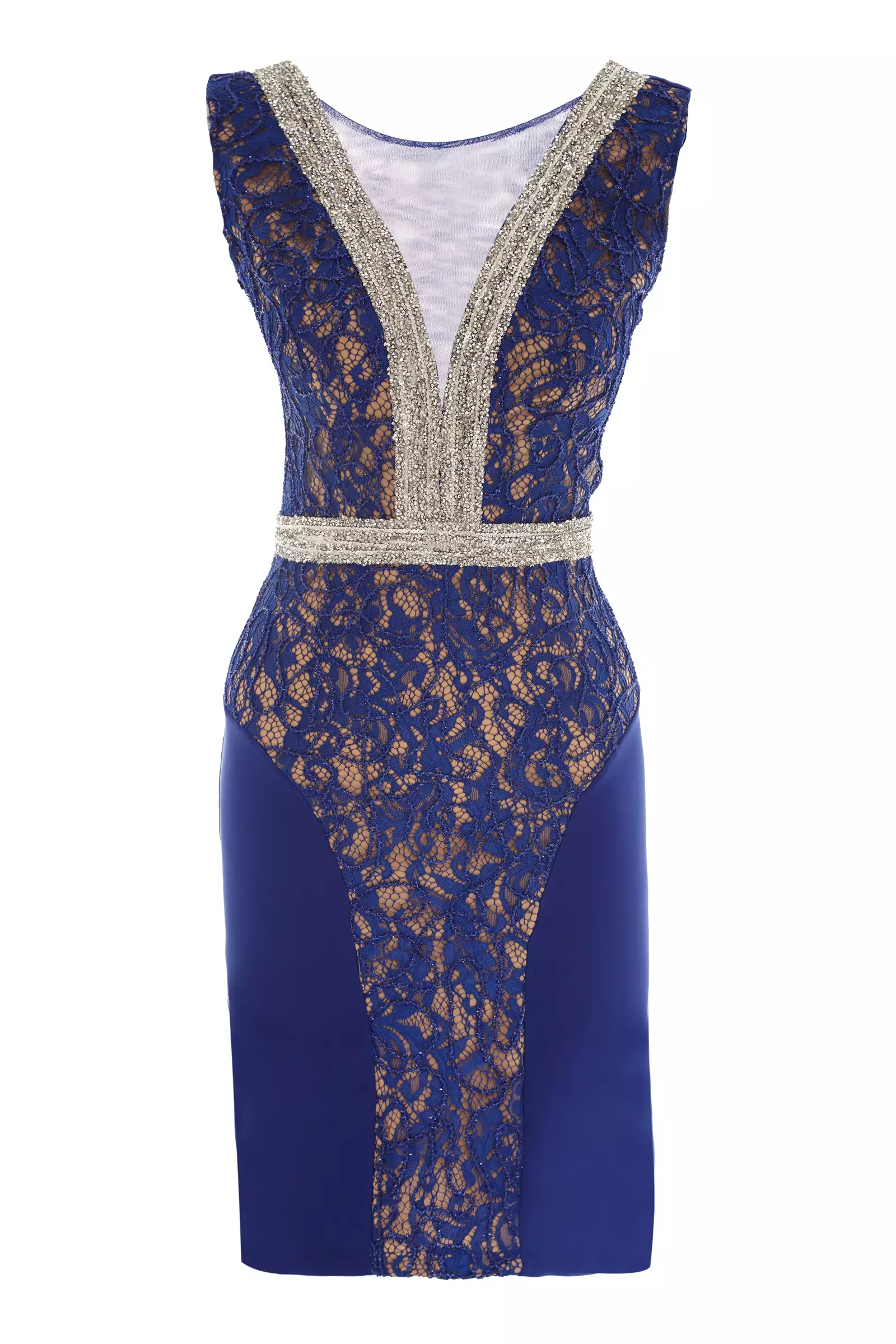 Blue Crepe Sleeveless Mini Dress