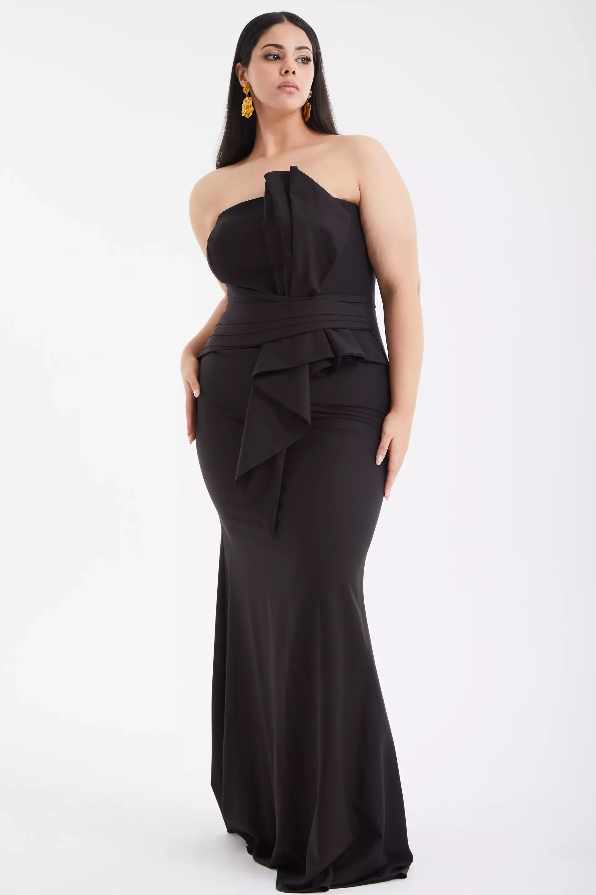 Black Plus Size Crepe Strapless Maxi Dress