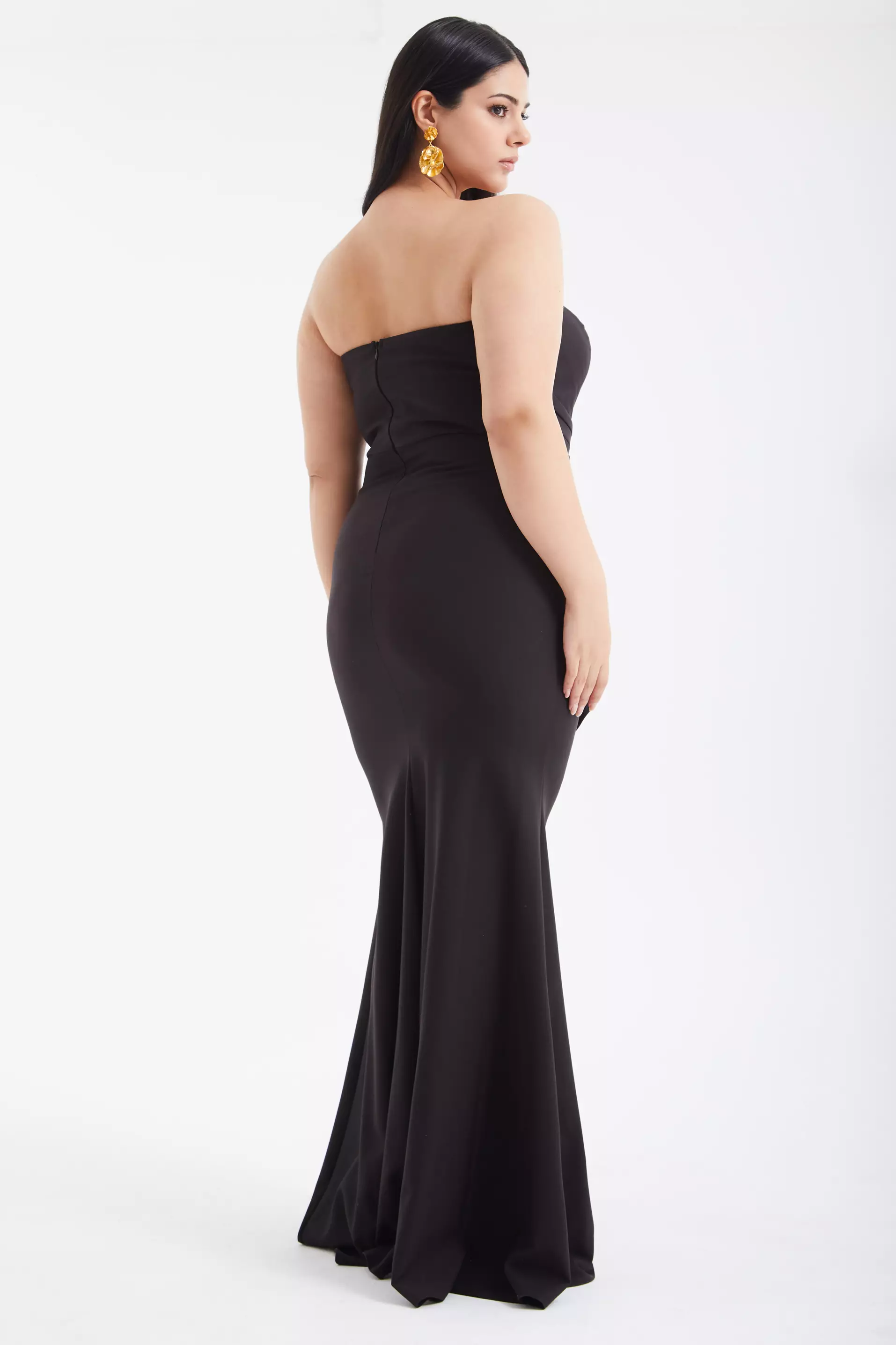 Black Plus Size Crepe Strapless Maxi Dress