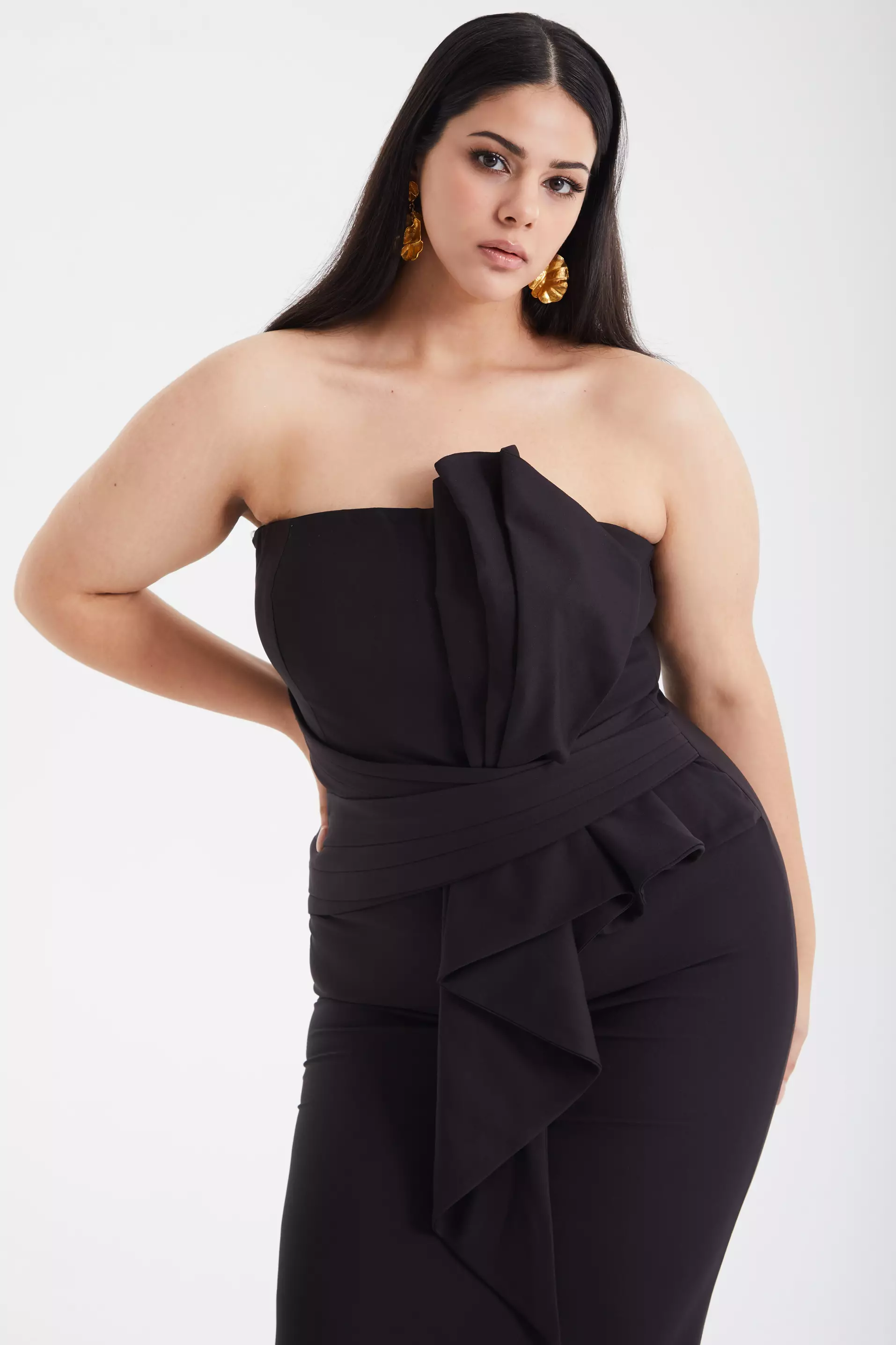 Black Plus Size Crepe Strapless Maxi Dress