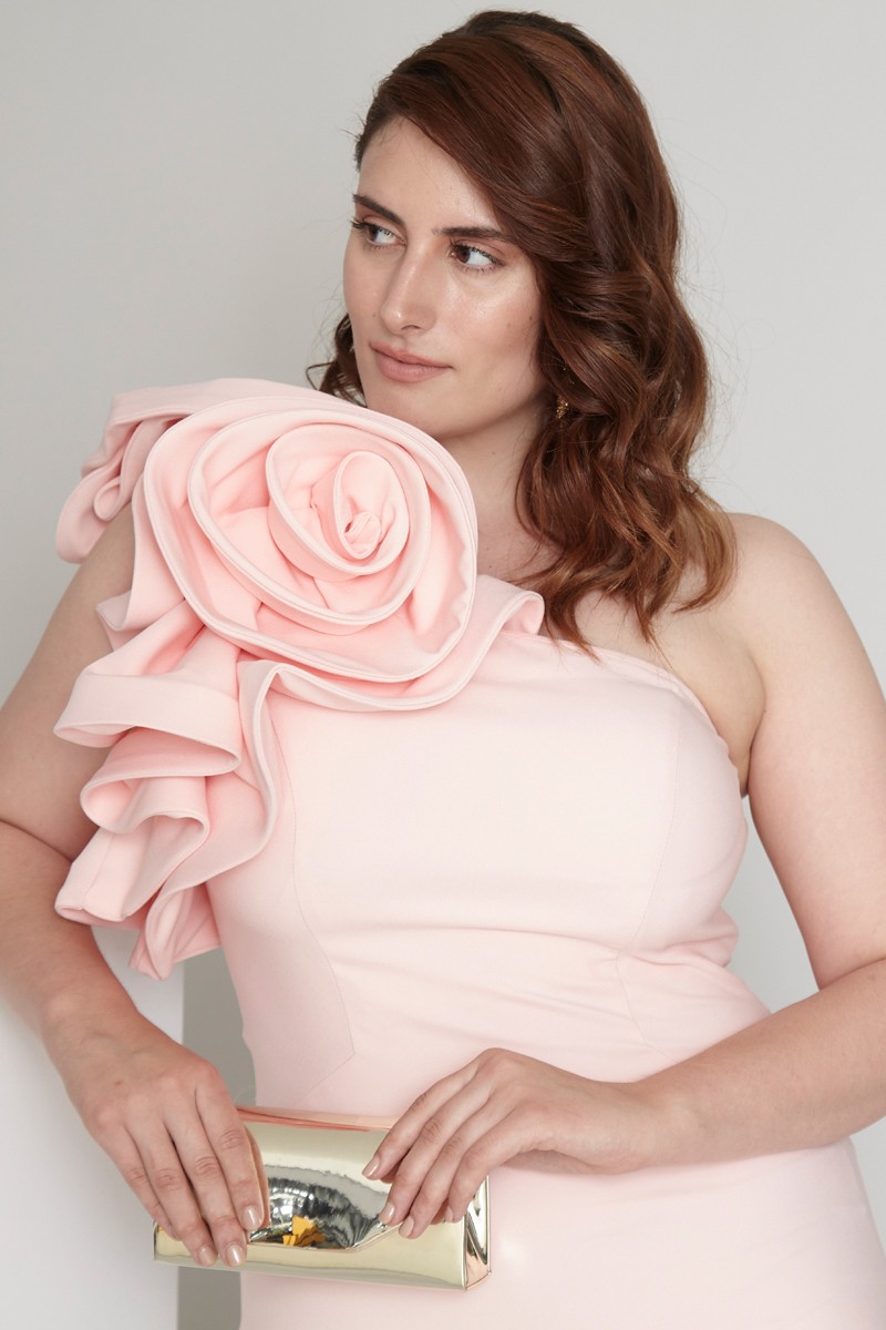 Blush plus size crepe one arm mini dress